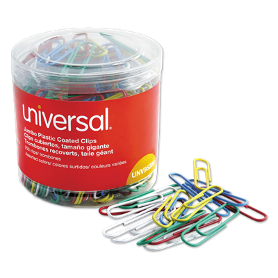 Universal™ Plastic-Coated Paper Clips, Jumbo, Assorted Colors, 250/Pack