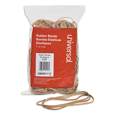 Universal™ Rubber Bands, Size 117, 0.06" Gauge, Beige, 1 lb Box, 210/Pack