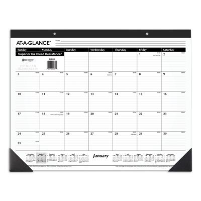 At-A-Glance® Ruled Desk Pad, 22 x 17, White Sheets, Black Binding, Black Corners