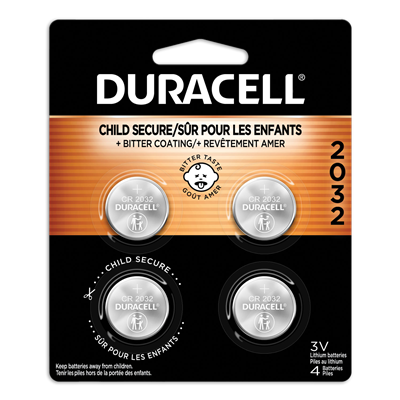 Duracell® Lithium Coin Batteries With Bitterant, 2032, 4/Pack