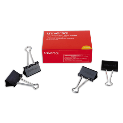 Universal™ Binder Clips, Large, Black/Silver, 12/Box