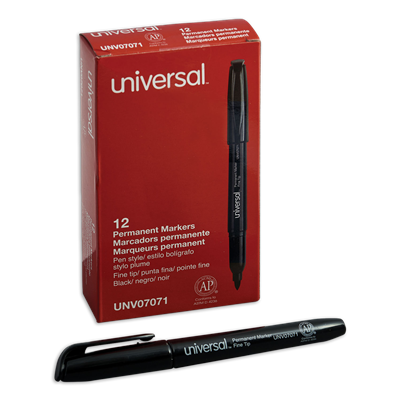 Universal™ Pen-Style Permanent Marker, Fine Bullet Tip, Black, Dozen