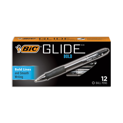 BIC® GLIDE Bold Ballpoint Pen, Retractable, Bold 1.6 mm, Black Ink, Smoke Barrel, Dozen