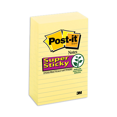 Post-it® Pads in Canary Yellow, Note Ruled, 4" x 6", 90 Sheets/Pad, 5 Pads/Pack
