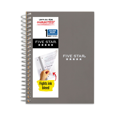Five Star® Wirebound Notebook, Medium/College Rule, Randomly Assorted Cover Color, (100) 7 x 4.38