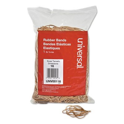 Universal™ Rubber Bands, Size 16, 0.04" Gauge, Beige, 1 lb Box, 1,900/Pack