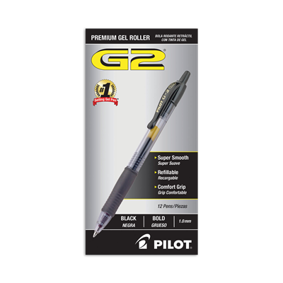 Pilot® G2 Premium Gel Pen, Retractable, Bold 1 mm, Black Ink, Smoke Barrel, Dozen