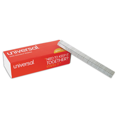 Universal™ Standard Chisel Point Staples, 0.25" Leg, 0.5" Crown, Steel, 5,000/Box