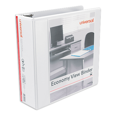 Universal™ Economy Round Ring View Binder, 3 Rings, 3" Capacity, 11 x 8.5, White