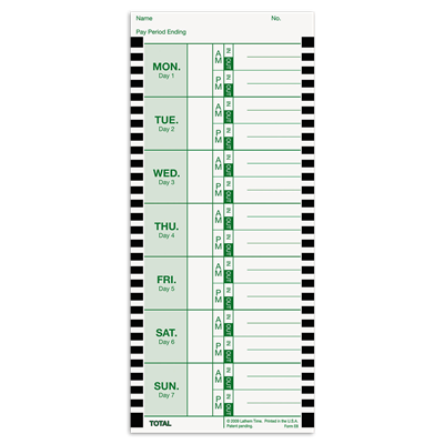 Lathem® Time Clock Cards for Lathem® Time 800P, One Side, 4 x 9, 100/Pack