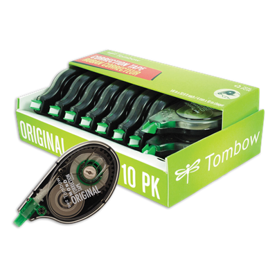 Tombow® MONO Correction Tape, Gray/Clear Applicator, 0.17" x 394", White Tape, 10/Pack