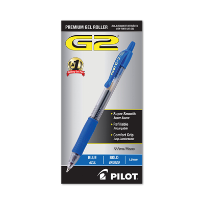 Pilot® G2 Premium Gel Pen, Retractable, Bold 1 mm, Blue Ink, Smoke Barrel, Dozen