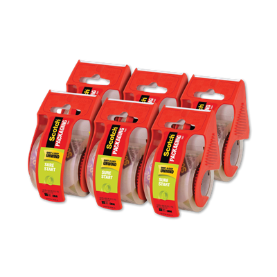 Scotch® Sure Start Packaging Tape with Dispenser, 1.5" Core, 1.88" x 22.2 yds, Clear, 6/Pack