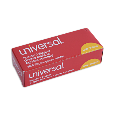 Universal™ Standard Chisel Point Staples, 0.25" Leg, 0.5" Crown, Steel, 5,000/Box, 5 Boxes/Pack
